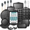 18-Piece Kitchen Oven Baking Set: Nonstick Gray Marble Coating, Carbon Steel Bakeware, Silicone Handles, Dishwasher Safe, Professional Quality, PFOA-Free