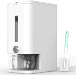 25lb Rice Dispenser - Air Tight Grain & Rice Container With Easy To Use Dispensing, Measuring Cup, & Sponge - NEW White Design Grain Storage Container