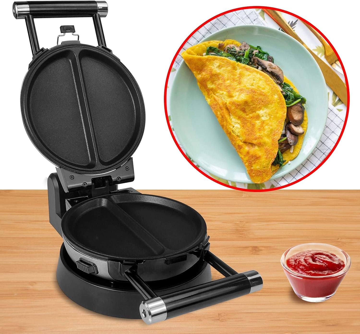 3-in-1 Waffle, Omelet, Egg Waffle Maker, 3 Removable Nonstick Baking Plates, Upgraded 360 Rotating Belgian Maker2