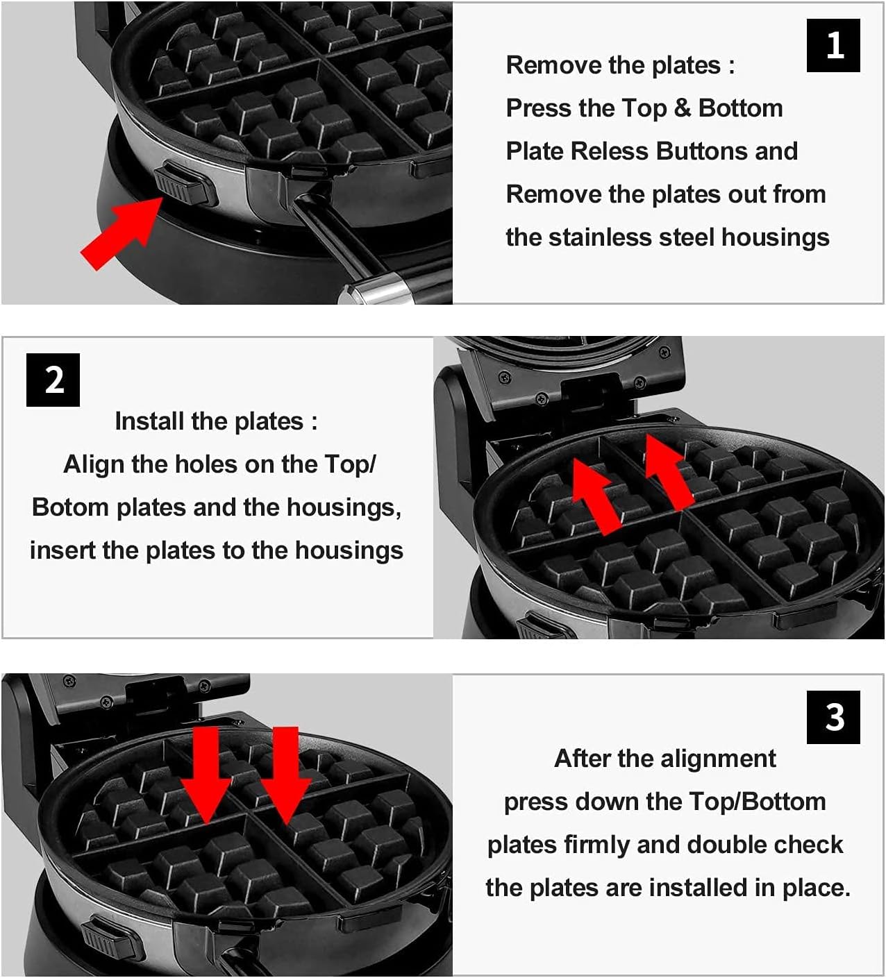 360 Rotating Belgian Multifunction Nonstick Baking Waffle Maker with 2 sets of Interchangeable Belgian Waffle and Omelet Baking plates-