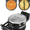 360 Rotating Belgian Multifunction Nonstick Baking Waffle Maker with 2 sets of Interchangeable Belgian Waffle and Omelet Baking plates