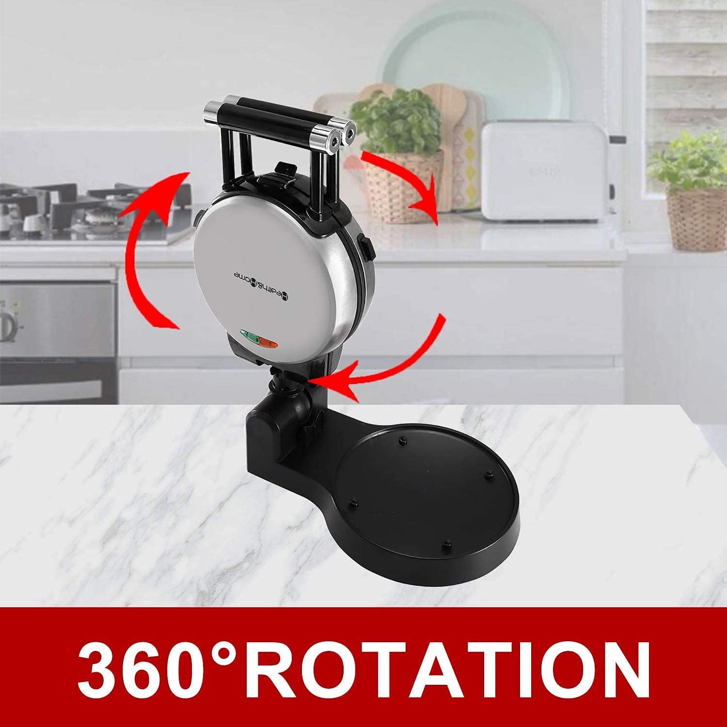 360 Rotating Belgian Multifunction Nonstick Baking Waffle Maker with 2 sets of Interchangeable Belgian Waffle and Omelet Baking plates8