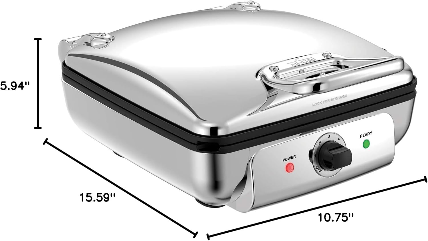 All-Clad Electrics Stainless Steel Waffle Maker 4 Section Nonstick, Upright Storage 1600 Watts 6 Browning Levels, Square, Belgium Waffle, Removable Plates, Dishwasher Safe-