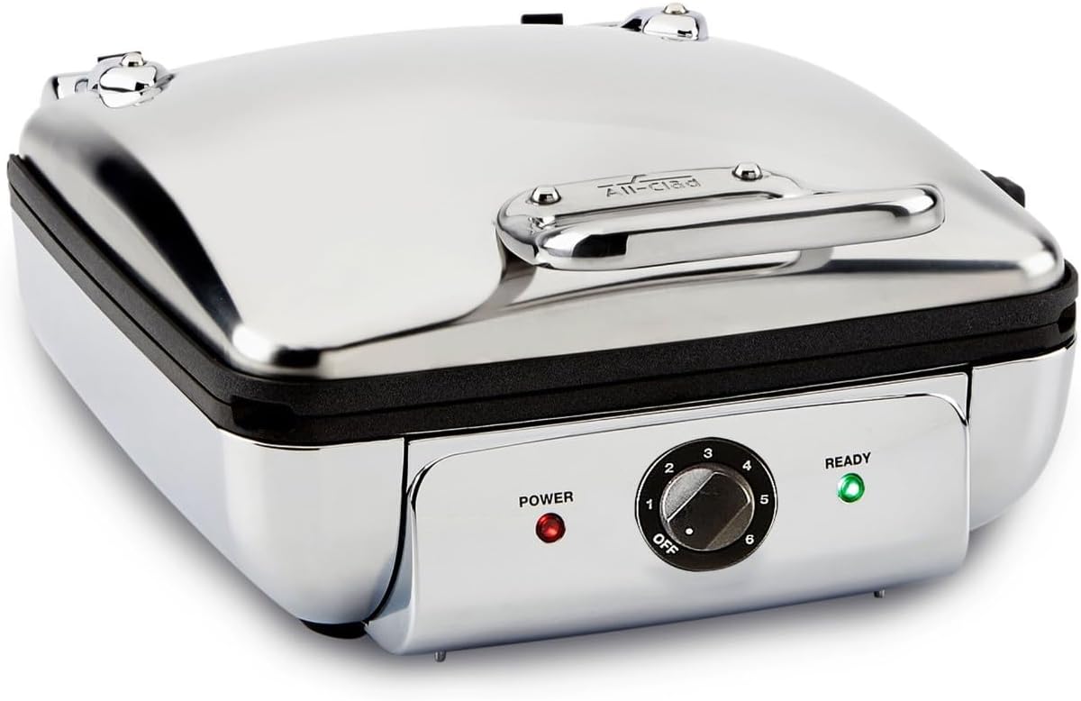 All-Clad Electrics Stainless Steel Waffle Maker 4 Section Nonstick, Upright Storage 1600 Watts 6 Browning Levels, Square, Belgium Waffle, Removable Plates, Dishwasher Safe All-Clad Electrics Stainless Steel Waffle Maker 4 Section Nonstick, Upright Storage 1600 Watts 6 Browning Levels, Square, Belgium Waffle, Removable Plates, Dishwasher Safe