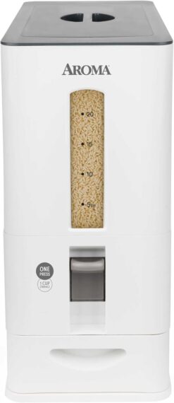 Aroma Housewares 27lbs Large Rice Dispenser, 7.25 x 16.5 x 16.5 inches, White