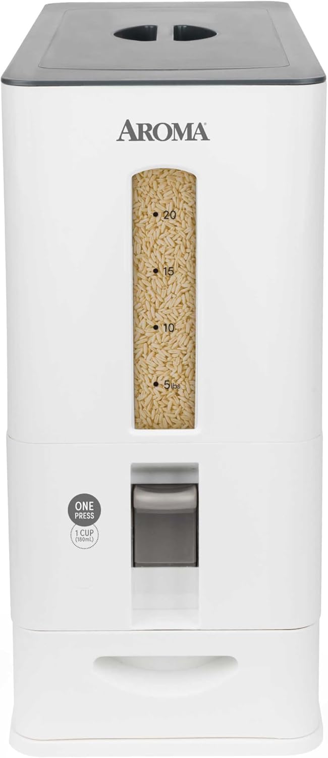 Aroma Housewares 27lbs Large Rice Dispenser, 7.25 x 16.5 x 16.5 inches, White Aroma Housewares 27lbs Large Rice Dispenser, 7.25 x 16.5 x 16.5 inches, White