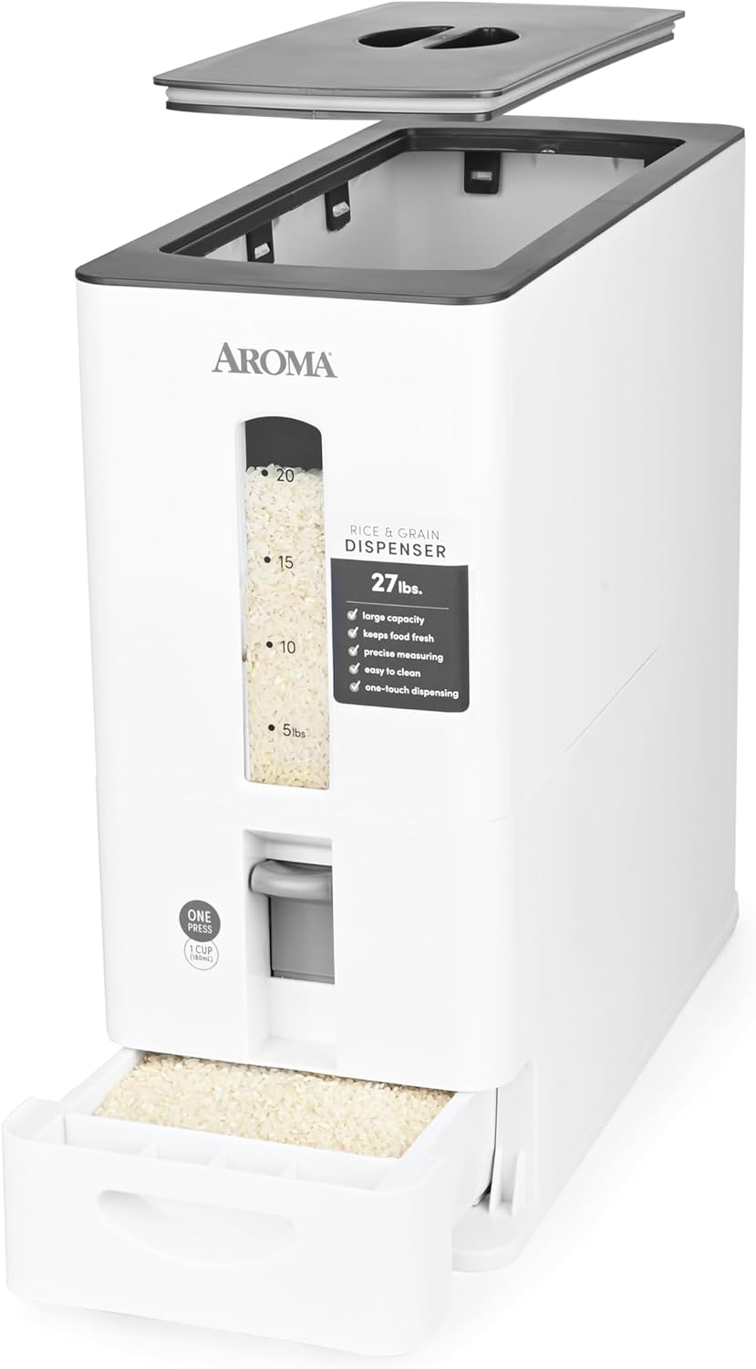 Aroma Housewares 27lbs Large Rice Dispenser, 7.25 x 16.5 x 16.5 inches, White6
