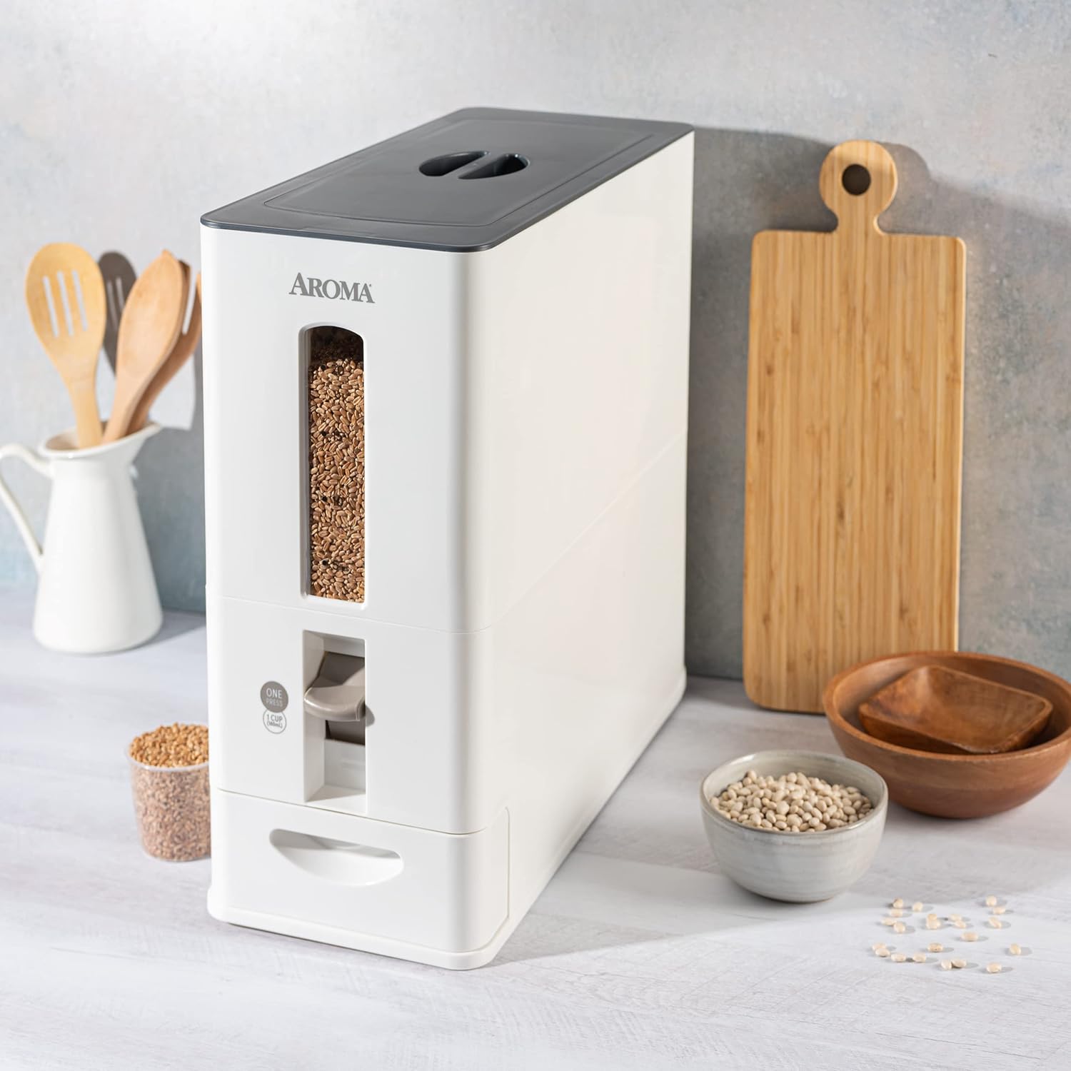 Aroma Housewares 27lbs Large Rice Dispenser, 7.25 x 16.5 x 16.5 inches, White9