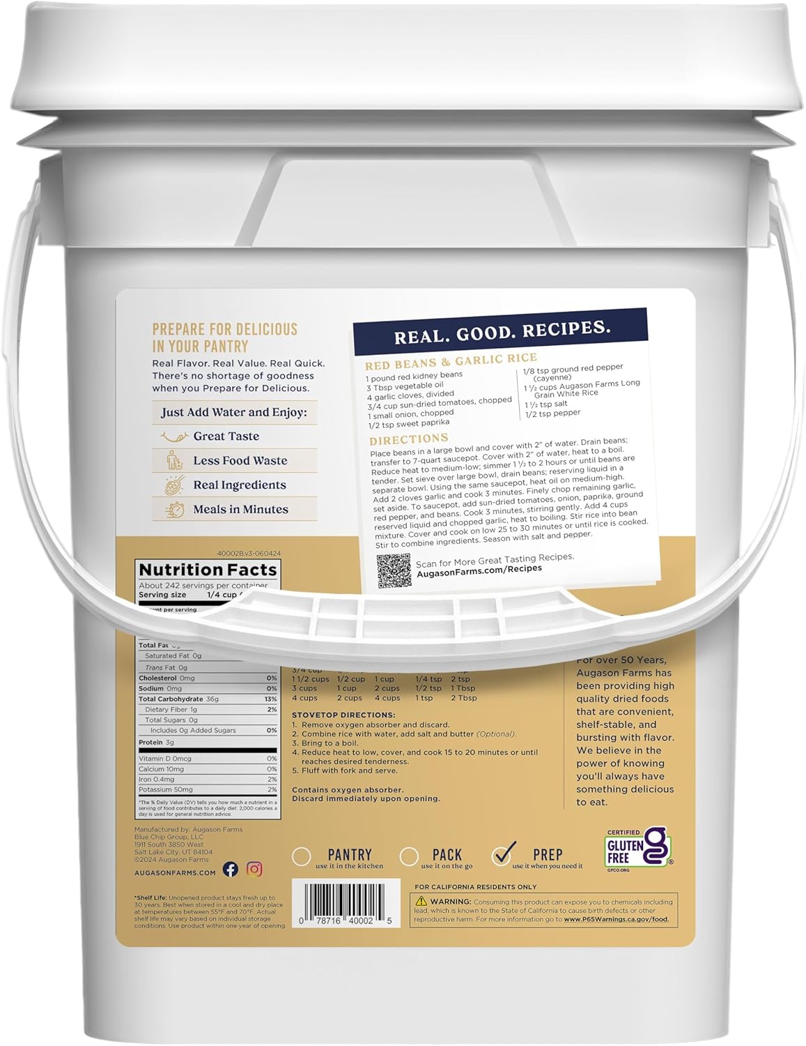 Augason Farms Long Grain White Rice Emergency Food Storage 24 Pound Pail1