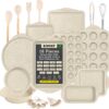 BAKKENMASTE 18-Piece Deluxe Nonstick Carbon Steel Bakeware Set - Professional Kitchen Oven Baking Pans with White Silicone Handles and Accessories