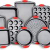 Baking Set – 10 Piece Kitchen Oven Bakeware Set – Deluxe Non-Stick Blue Coating Inside and Outside – Carbon Steel – Red Silicone Handles – PFOA PFOS and PTFE Free by Bakken,Black