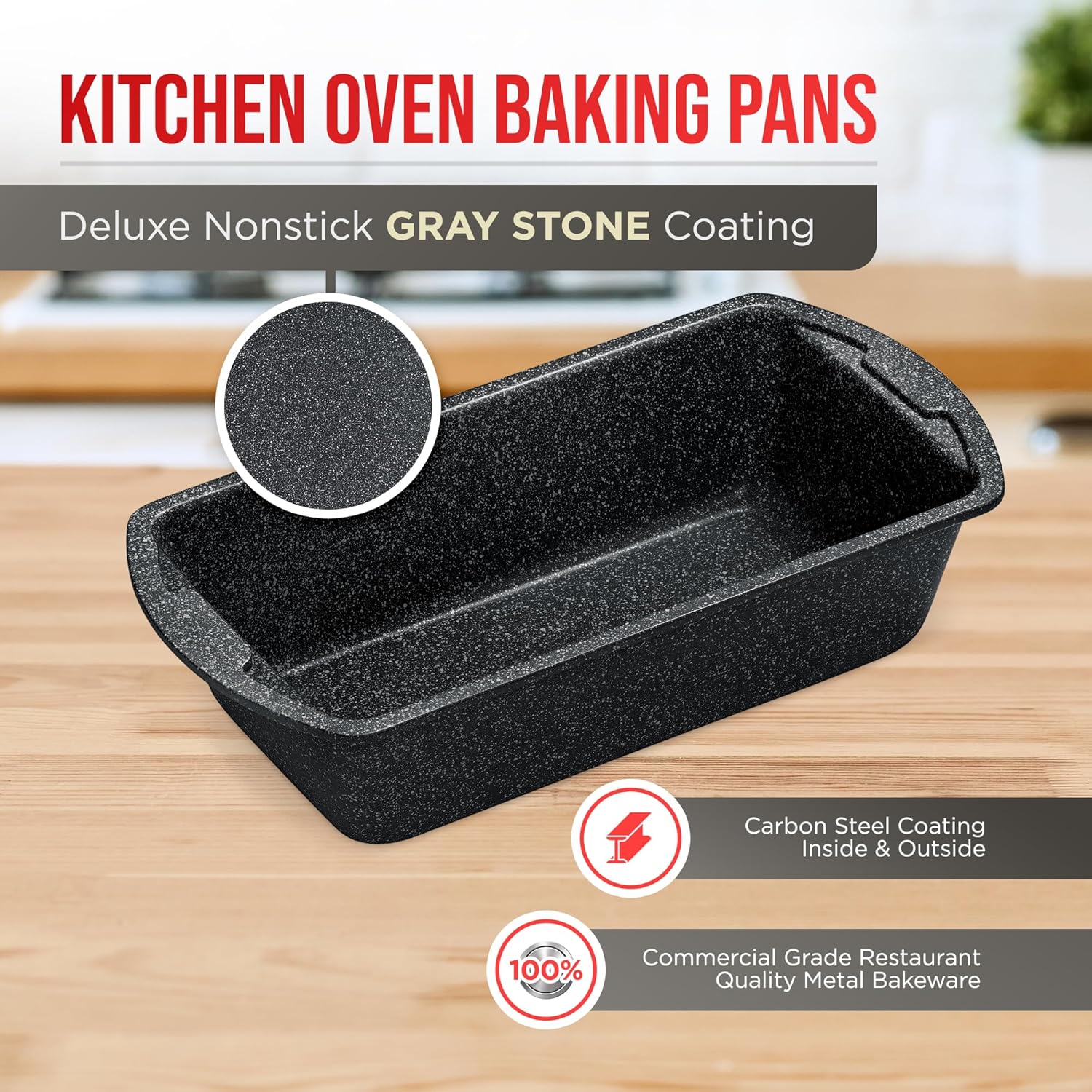 Bakken Swiss - Bakeware Set – 6 Piece – Stackable, Deluxe, Non-Stick Baking Pans for Professional and Home Cooking – Carbon Steel, Gray Stone Coating2