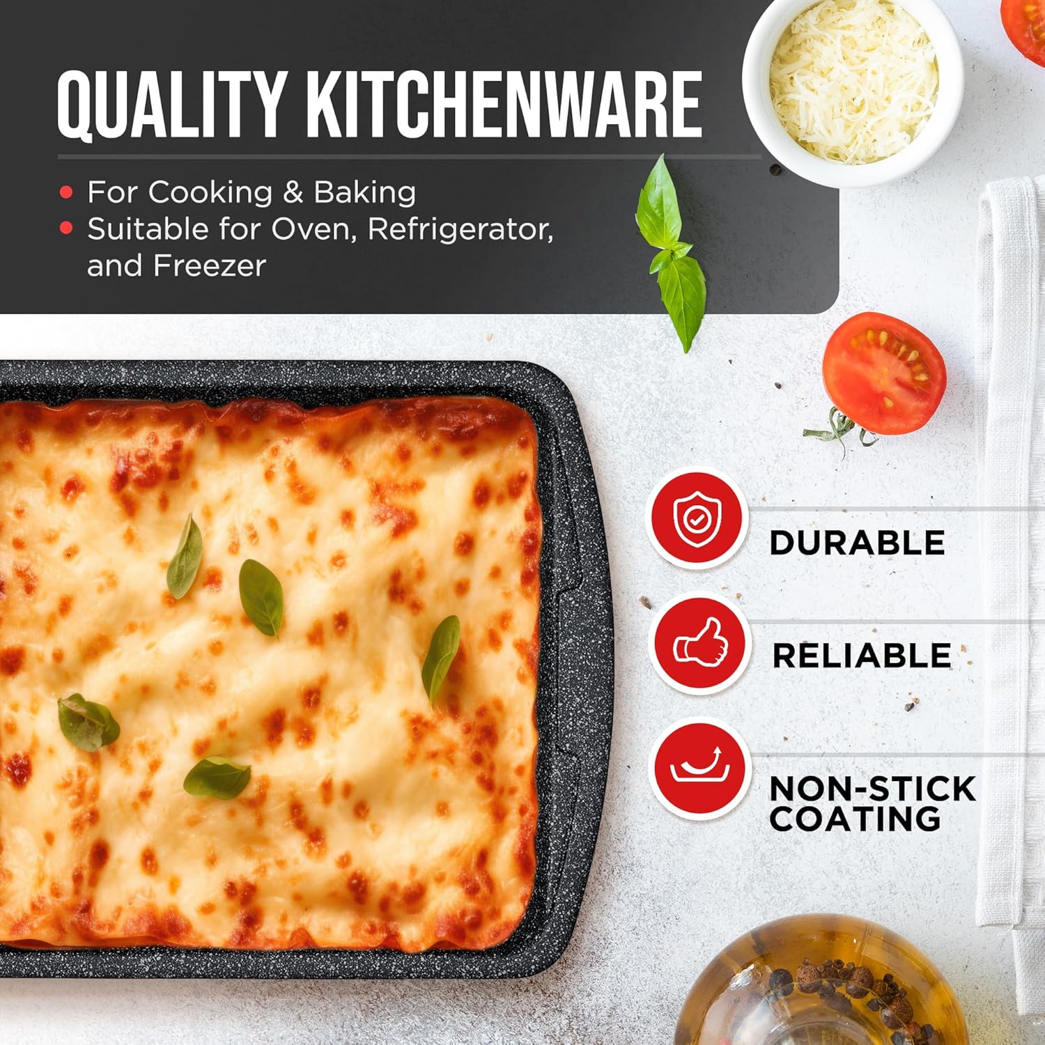 Bakken Swiss - Bakeware Set – 6 Piece – Stackable, Deluxe, Non-Stick Baking Pans for Professional and Home Cooking – Carbon Steel, Gray Stone Coating4