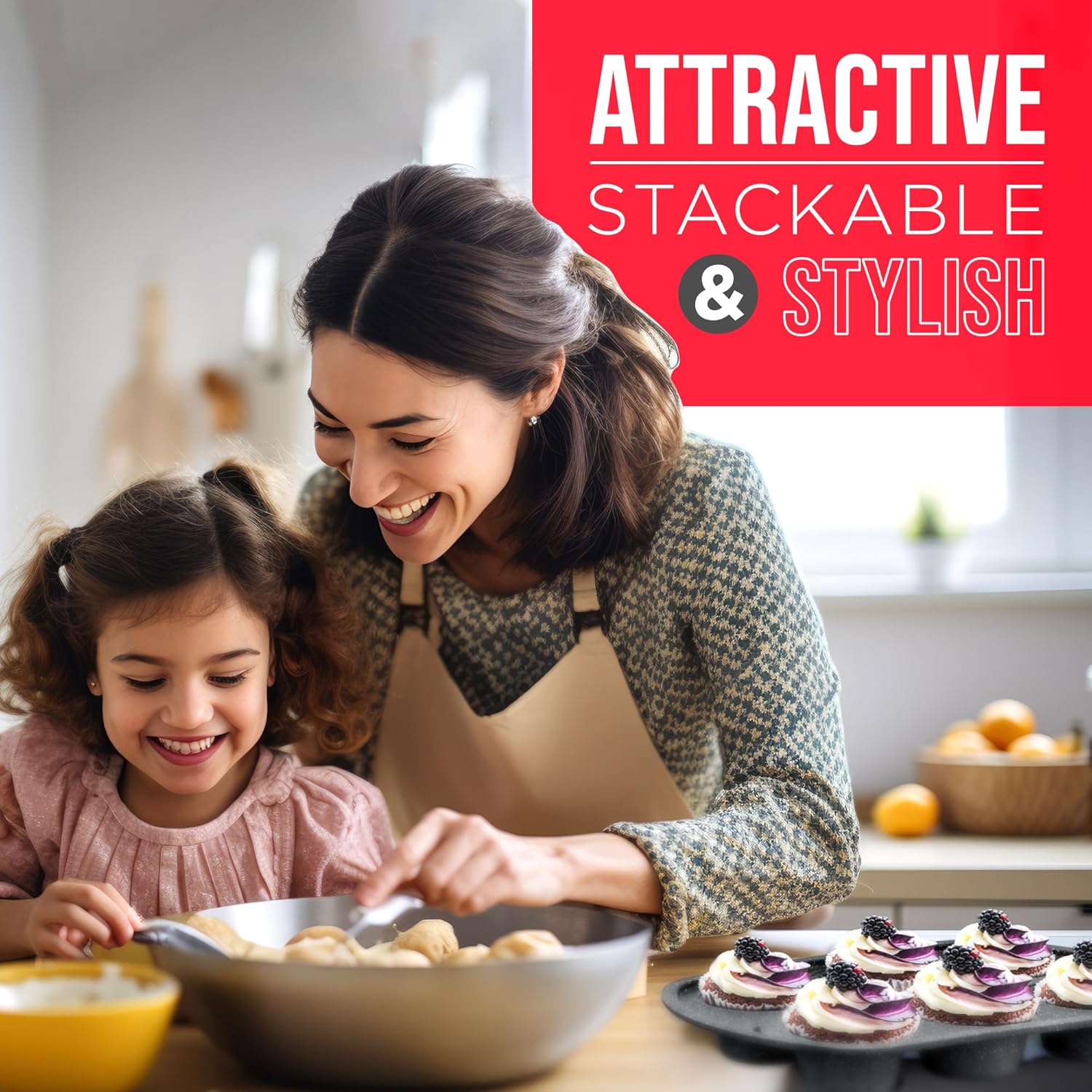 Bakken Swiss - Bakeware Set – 6 Piece – Stackable, Deluxe, Non-Stick Baking Pans for Professional and Home Cooking – Carbon Steel, Gray Stone Coating6