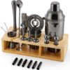 Barillio Black Bartender Kit - Stainless-Steel Cocktail Shaker Set w/Bamboo Stand - Mixology Bar Tools w/Drink Shaker, Mixer Spoon & Muddler for Cocktails - Home Bar Accessories - 23-Pc Bar Set