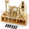 Barillio Gold Bartender Kit - Stainless-Steel Cocktail Shaker Set w/Bamboo Stand - Mixology Bar Tools w/Drink Shaker, Mixer Spoon and Muddler for Cocktails - Home Bar Accessories - 23-Pc Bar Set