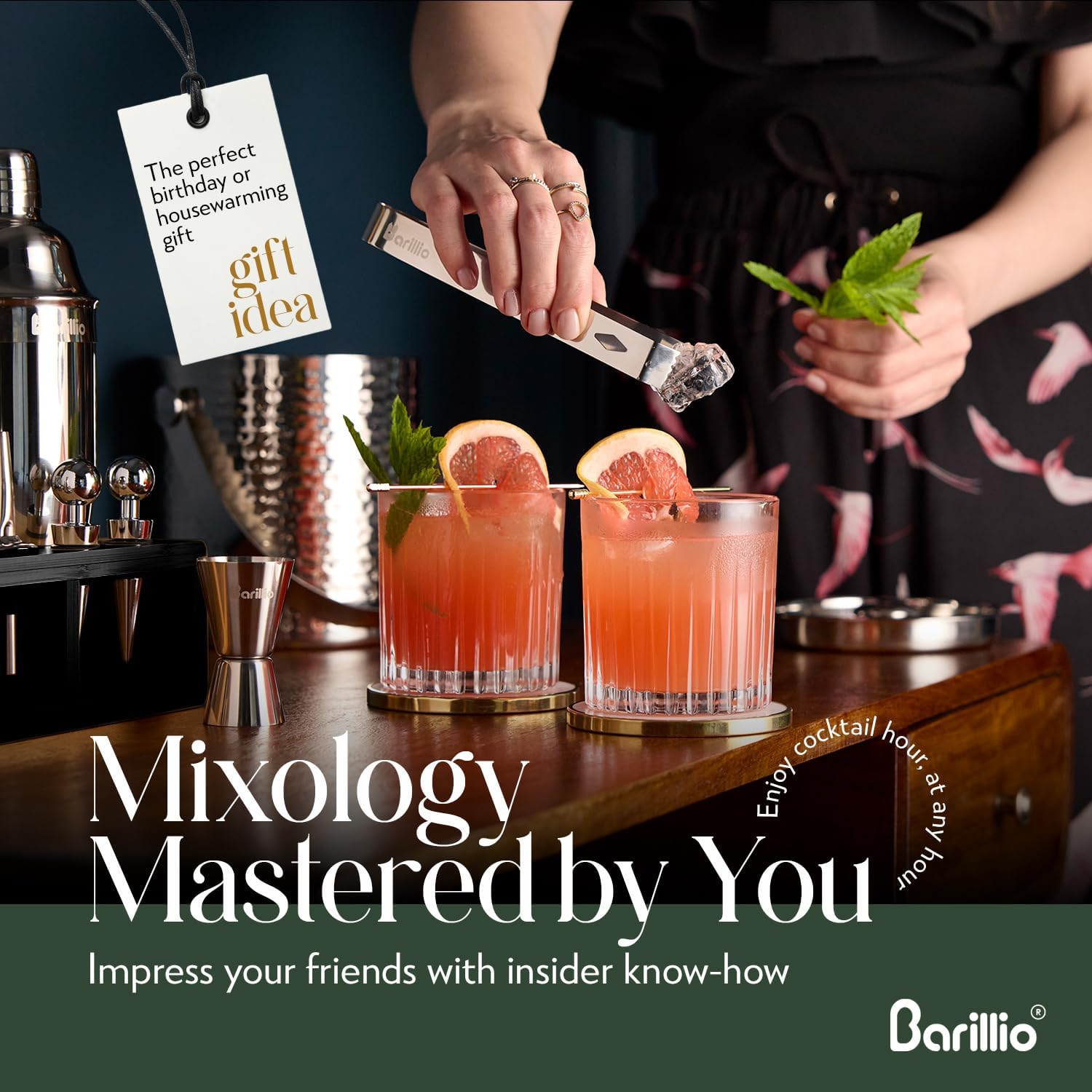 Barillio Silver Bartender Kit - Stainless-Steel Cocktail Shaker Set w Black Bamboo Stand - Mixology Bar Tools w Drink Shaker, Mixer & Muddler for Cocktails - Home Bar Accessories - 23-Pc Bar Set5