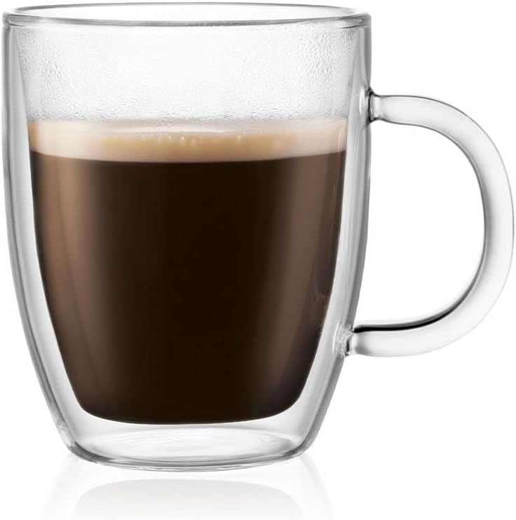Bodum 10oz Bistro Double Wall Insulated Mug, High-Heat Borosilicate Glass, Set of 6, Clear1