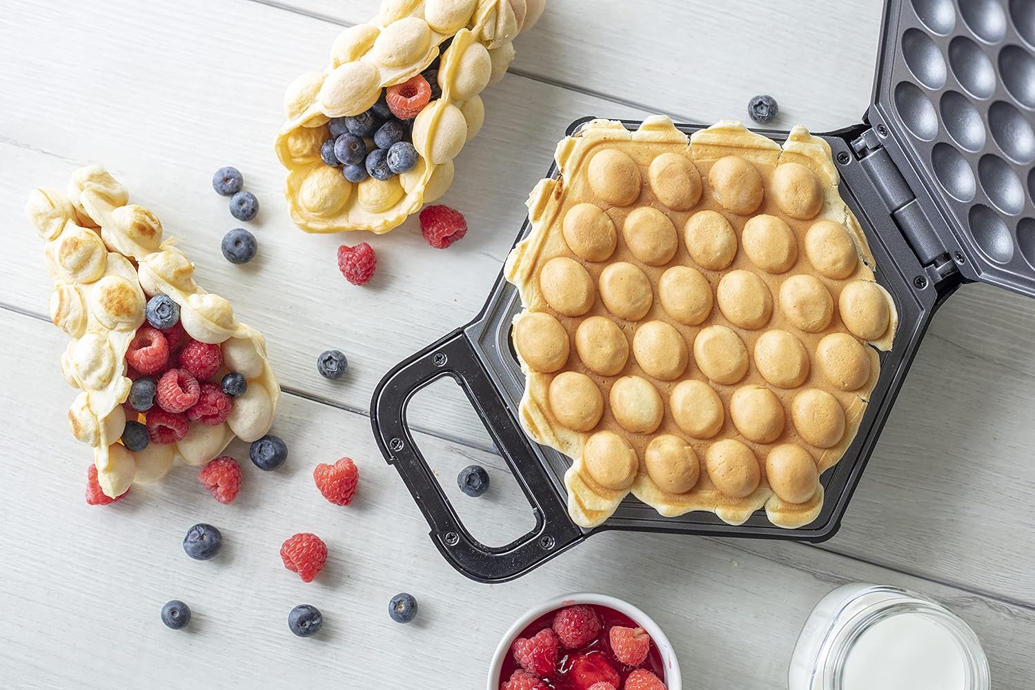 Bubble Waffle Maker - Electric Non stick Hong Kong Egg Waffler Iron Griddle w Ready Indicator Light - Ready in under 5 Minutes- Free Recipe Guide Included, Make Delicious Waffle Ice Cream Cones, Gift3