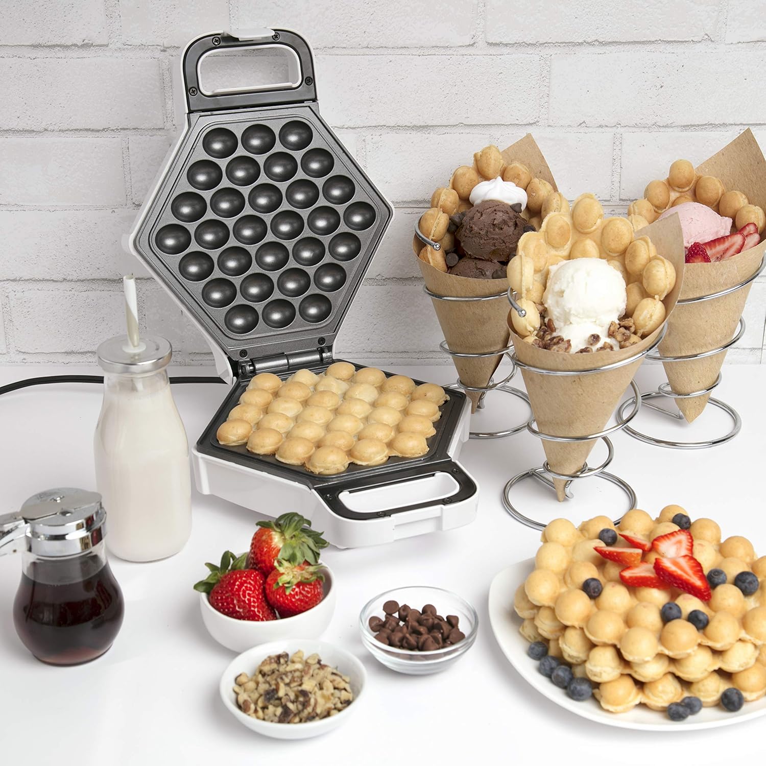 Bubble Waffle Maker- Electric Nonstick Hong Kong Egg Waffler Iron Griddle w Ready Indicator Light- Ready in under 5 Mins w Recipe Guide- Make Homemade Ice Cream Cones- Birthday Breakfast, Dessert Gift1