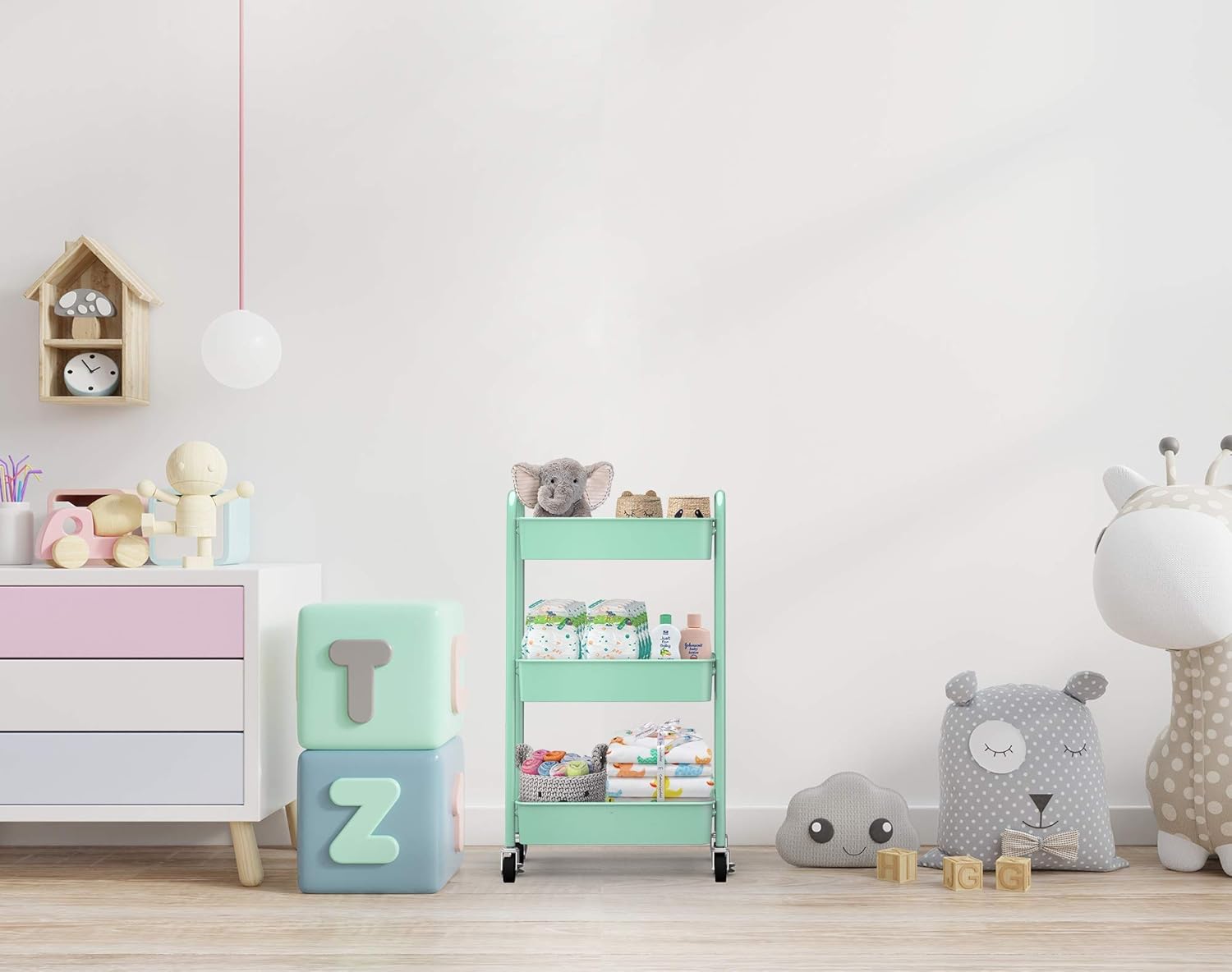 CAXXA 3-Tier Rolling Metal Storage Organizer - Mobile Utility Cart, Kitchen Cart with Caster Wheels (Aqua Green)6