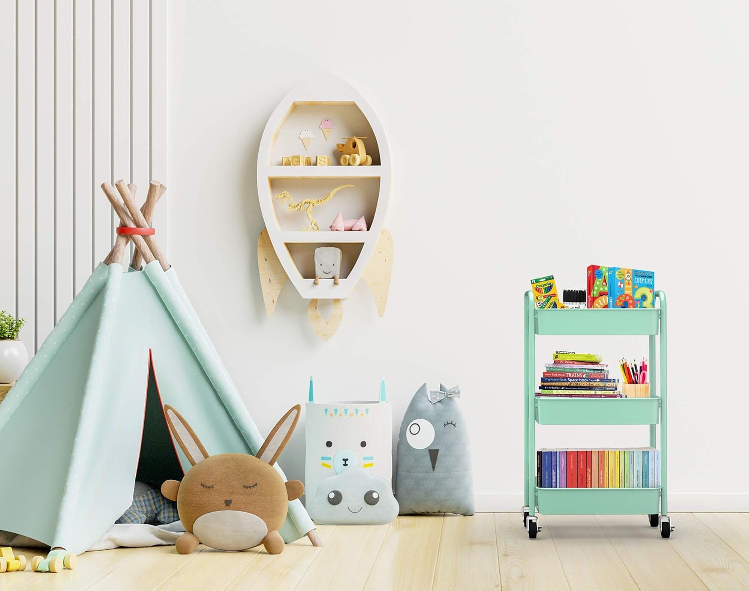 CAXXA 3-Tier Rolling Metal Storage Organizer - Mobile Utility Cart, Kitchen Cart with Caster Wheels (Aqua Green)9