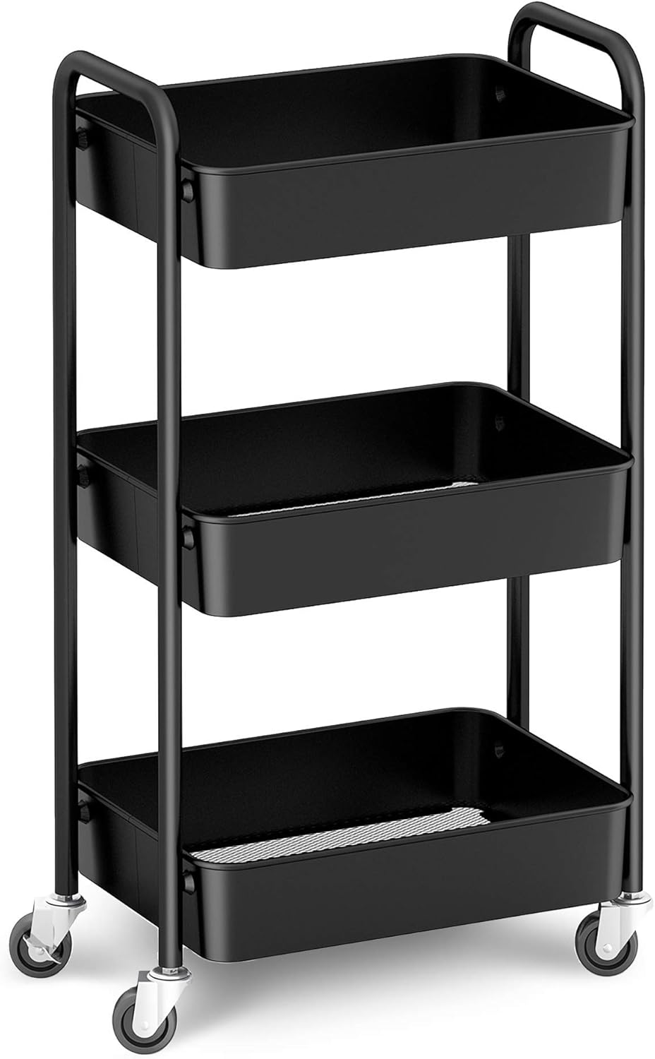 CAXXA 3-Tier Rolling Metal Storage Organizer - Mobile Utility Cart, Kitchen Cart with Caster Wheels (Black) CAXXA 3-Tier Rolling Metal Storage Organizer - Mobile Utility Cart, Kitchen Cart with Caster Wheels (Black)