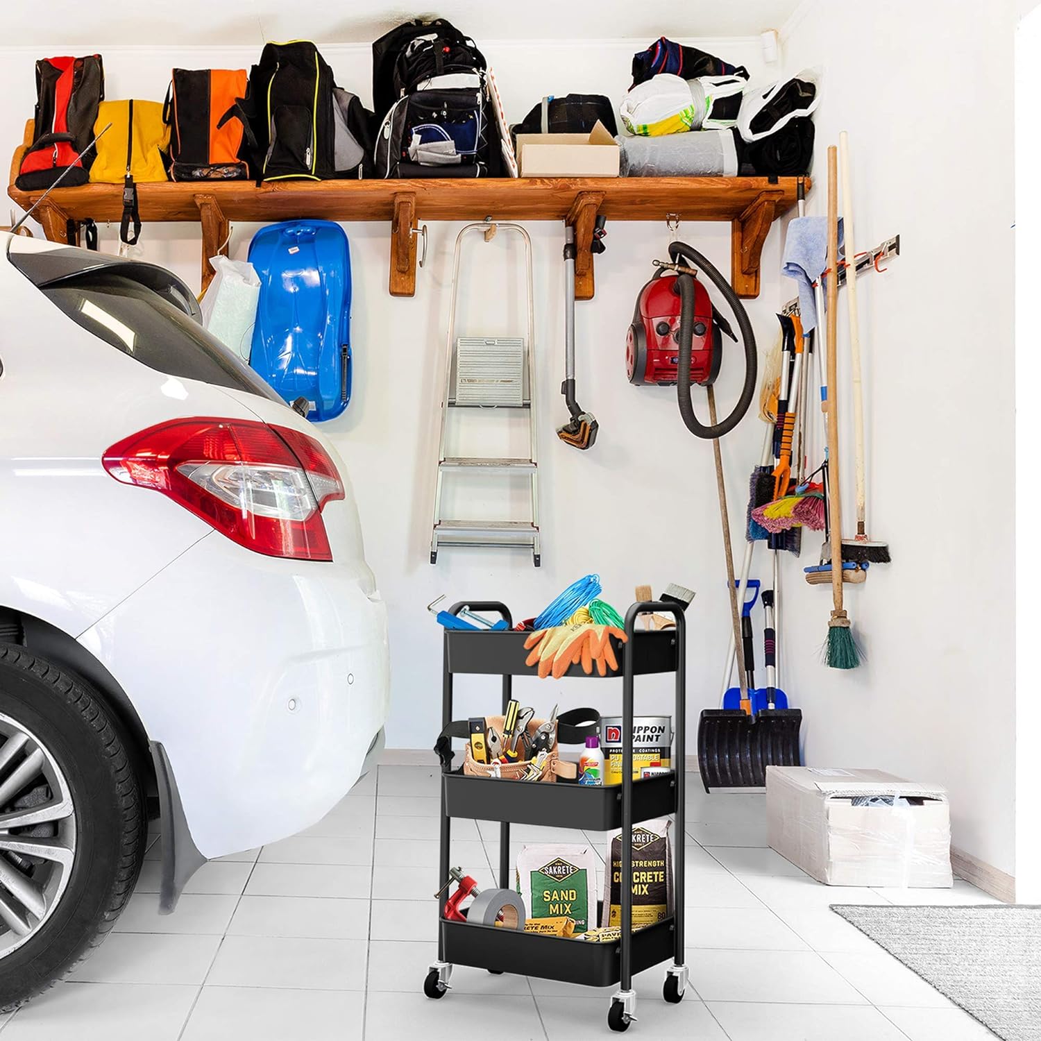 CAXXA 3-Tier Rolling Metal Storage Organizer - Mobile Utility Cart, Kitchen Cart with Caster Wheels (Black)5