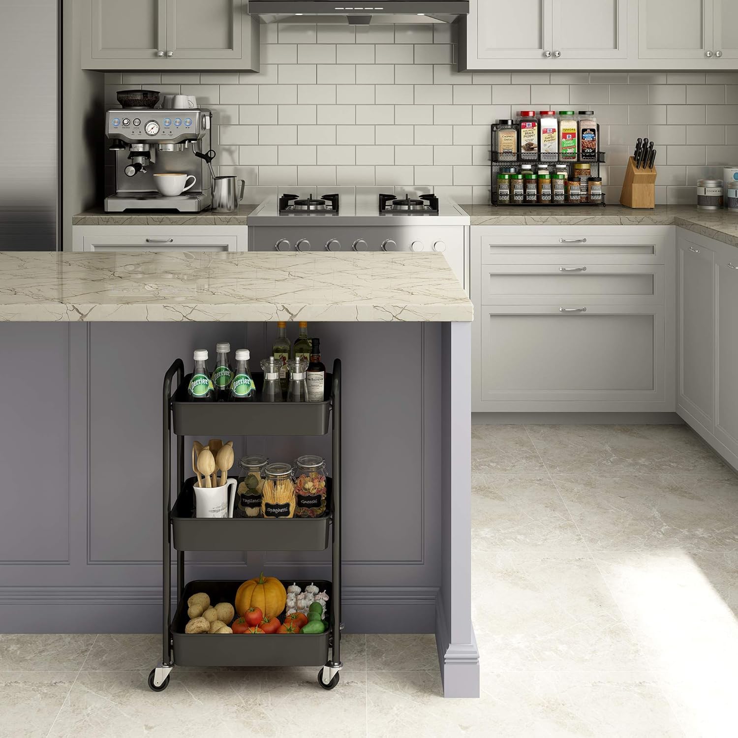 CAXXA 3-Tier Rolling Metal Storage Organizer - Mobile Utility Cart, Kitchen Cart with Caster Wheels (Black)9