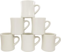 COLETTI Off White Coffee Mugs Set Of 6 – Diner Coffee Mug 11 oz – Mug Set, Stoneware Coffee Mugs, Coffee Cups Ceramic – Diner Coffee Mugs Heavy Retro Style – Dishwasher & Microwave Safe