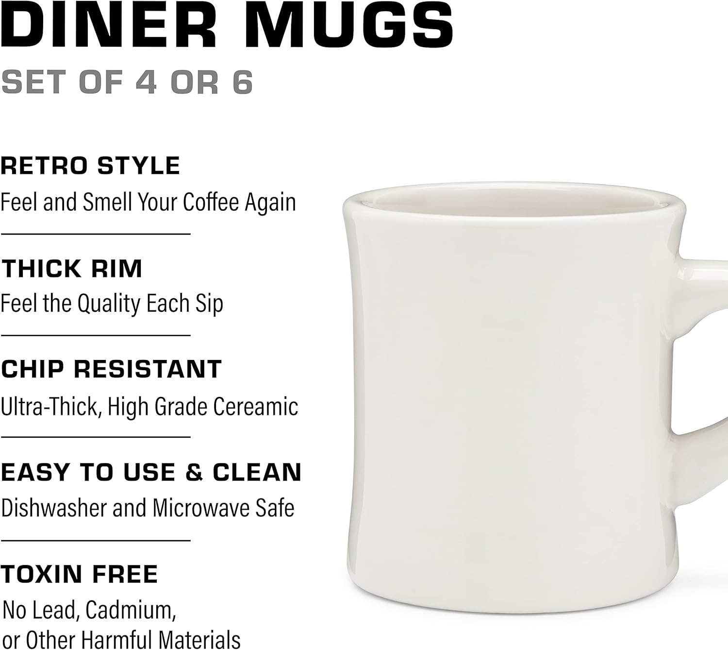 COLETTI Off White Coffee Mugs Set Of 6 – Diner Coffee Mug 11 oz – Mug Set, Stoneware Coffee Mugs, Coffee Cups Ceramic – Diner Coffee Mugs Heavy Retro Style – Dishwasher & Microwave Safe2