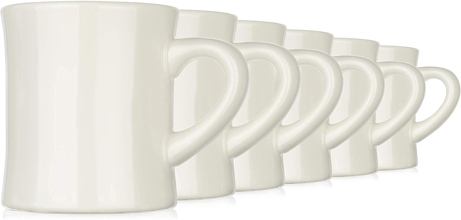 COLETTI Off White Coffee Mugs Set Of 6 – Diner Coffee Mug 11 oz – Mug Set, Stoneware Coffee Mugs, Coffee Cups Ceramic – Diner Coffee Mugs Heavy Retro Style – Dishwasher & Microwave Safe6