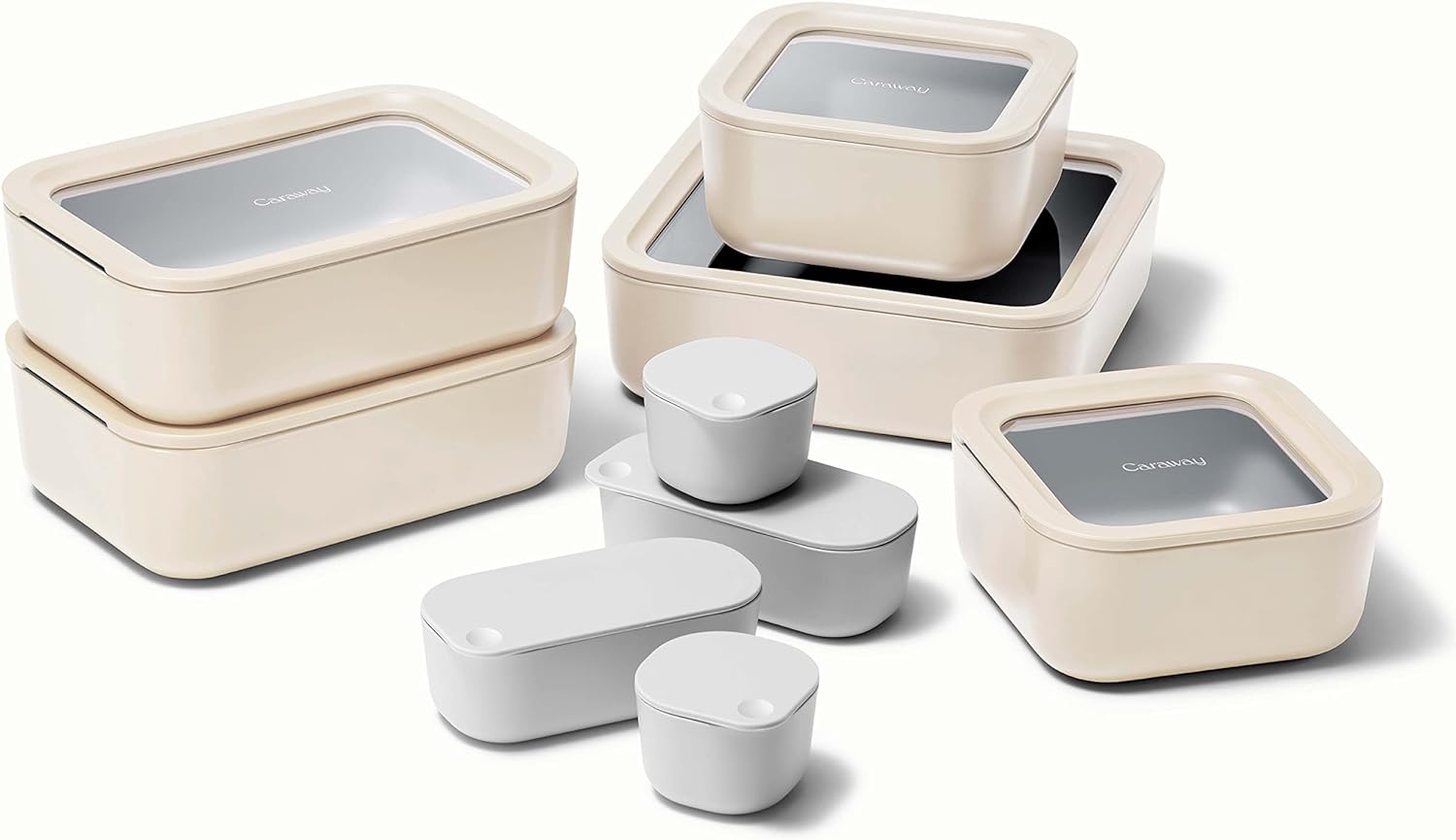 Caraway Glass Food Storage Set, 14 Pieces - Ceramic Coated Food Containers - Easy to Store, Non Toxic Lunch Box Containers with Glass Lids - Includes Storage Organizer & Dot & Dash Inserts - Cream Caraway Glass Food Storage Set, 14 Pieces - Ceramic Coated Food Containers - Easy to Store, Non Toxic Lunch Box Containers with Glass Lids - Includes Storage Organizer & Dot & Dash Inserts - Cream