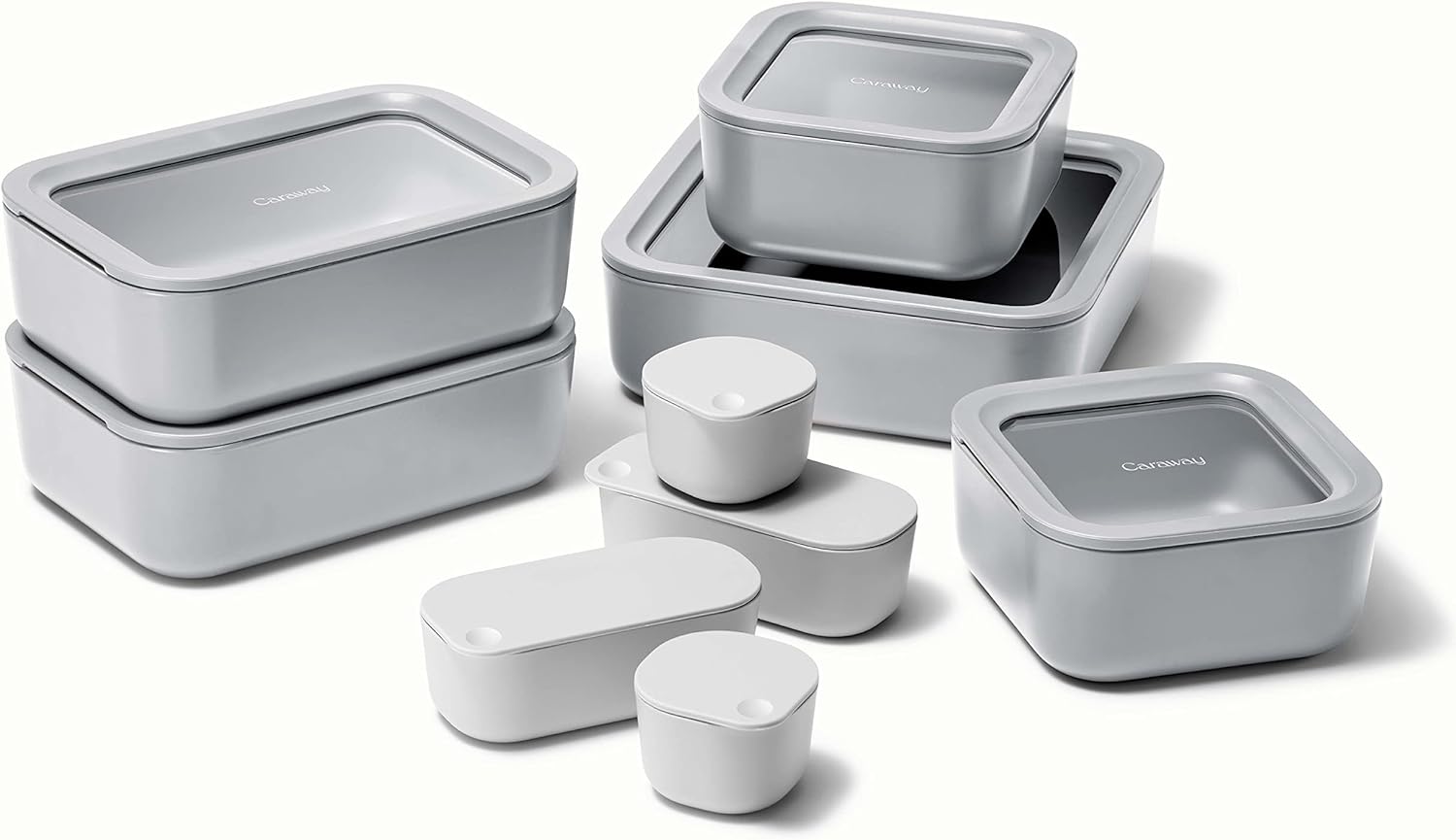 Caraway Glass Food Storage Set, 14 Pieces - Ceramic Coated Food Containers - Easy to Store, Non Toxic Lunch Box Containers with Glass Lids - Includes Storage Organizer & Dot & Dash Inserts - Gray Caraway Glass Food Storage Set, 14 Pieces - Ceramic Coated Food Containers - Easy to Store, Non Toxic Lunch Box Containers with Glass Lids - Includes Storage Organizer & Dot & Dash Inserts - Gray