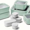 Caraway Glass Food Storage Set, 14 Pieces - Ceramic Coated Food Containers - Easy to Store, Non Toxic Lunch Box Containers with Glass Lids - Includes Storage Organizer & Dot & Dash Inserts - Mist