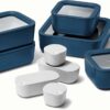 Caraway Glass Food Storage Set, 14 Pieces - Ceramic Coated Food Containers - Easy to Store, Non Toxic Lunch Box Containers with Glass Lids - Includes Storage Organizer & Dot & Dash Inserts - Navy
