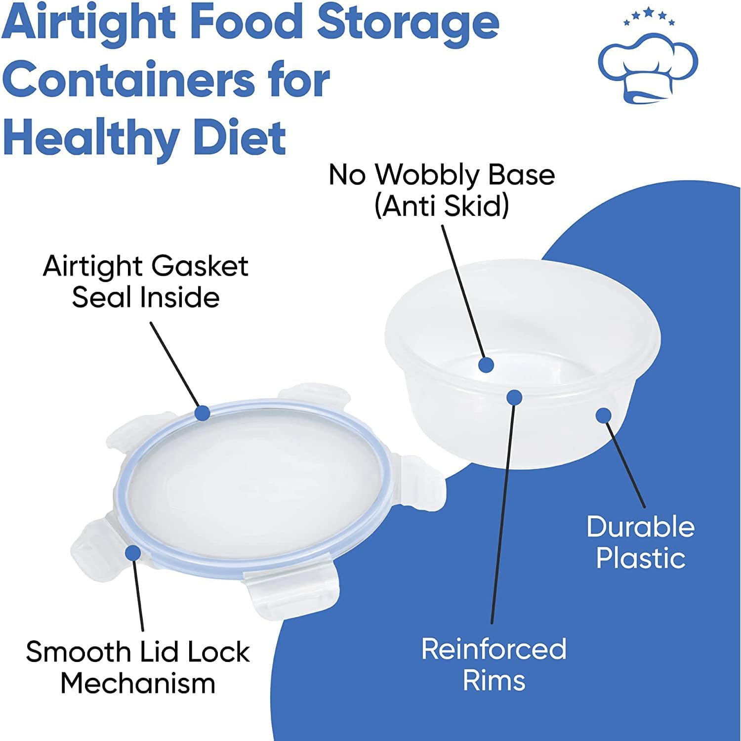 Chef's Path 32 Piece Food Storage Containers Set with 16 Blue Easy Snap Lids +16 Airtight Food Containers with Lids for Pantry & Kitchen Organization - BPA-Free Food Storage Containers with Lids0