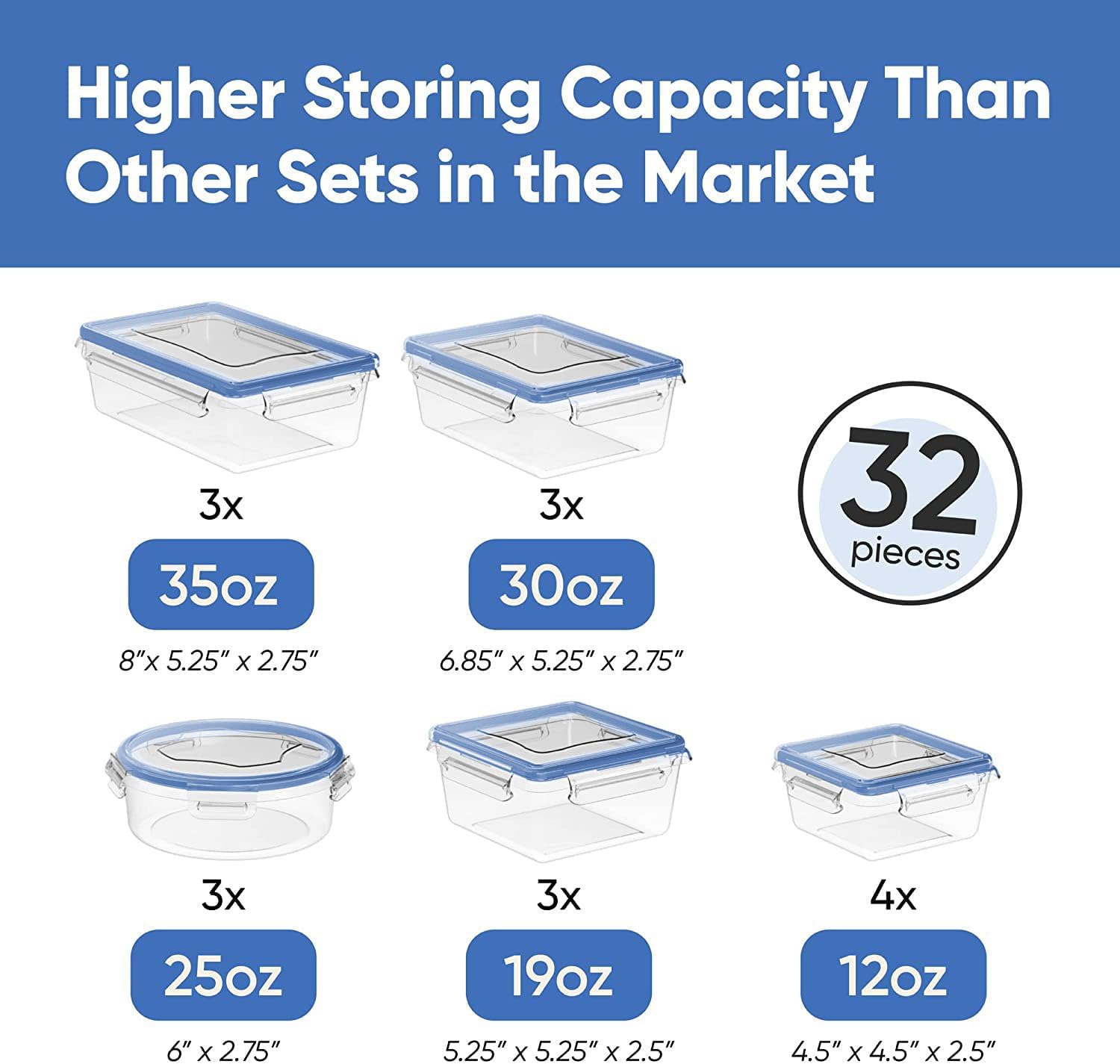 Chef's Path 32 Piece Food Storage Containers Set with 16 Blue Easy Snap Lids +16 Airtight Food Containers with Lids for Pantry & Kitchen Organization - BPA-Free Food Storage Containers with Lids1