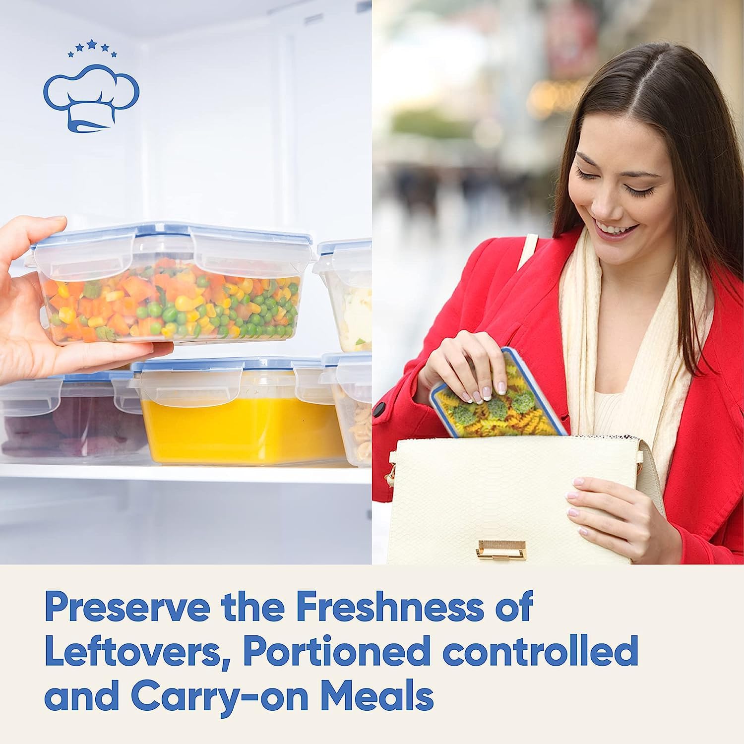 Chef's Path 32 Piece Food Storage Containers Set with 16 Blue Easy Snap Lids +16 Airtight Food Containers with Lids for Pantry & Kitchen Organization - BPA-Free Food Storage Containers with Lids5