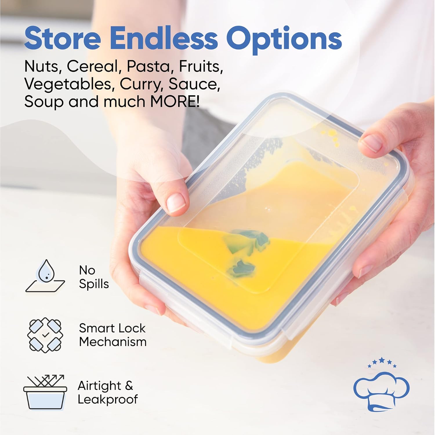 Chef's Path 32 Piece Plastic Food Storage Containers with Lids (16 Lids + 16 Containers), Airtight Plastic Containers for Pantry & Kitchen Organization - Kitchen Storage Containers - Food Containers2