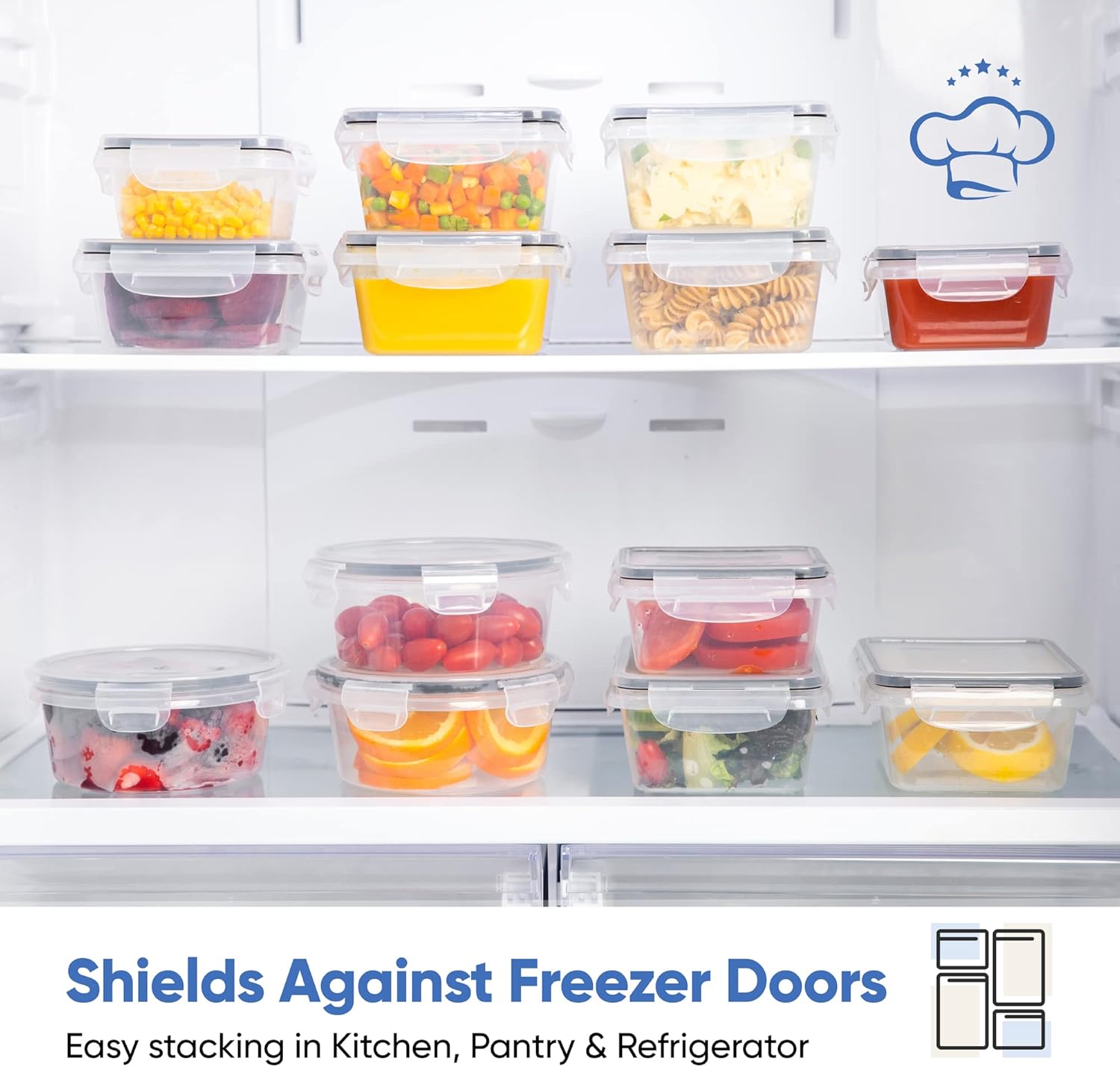 Chef's Path 32 Piece Plastic Food Storage Containers with Lids (16 Lids + 16 Containers), Airtight Plastic Containers for Pantry & Kitchen Organization - Kitchen Storage Containers - Food Containers7