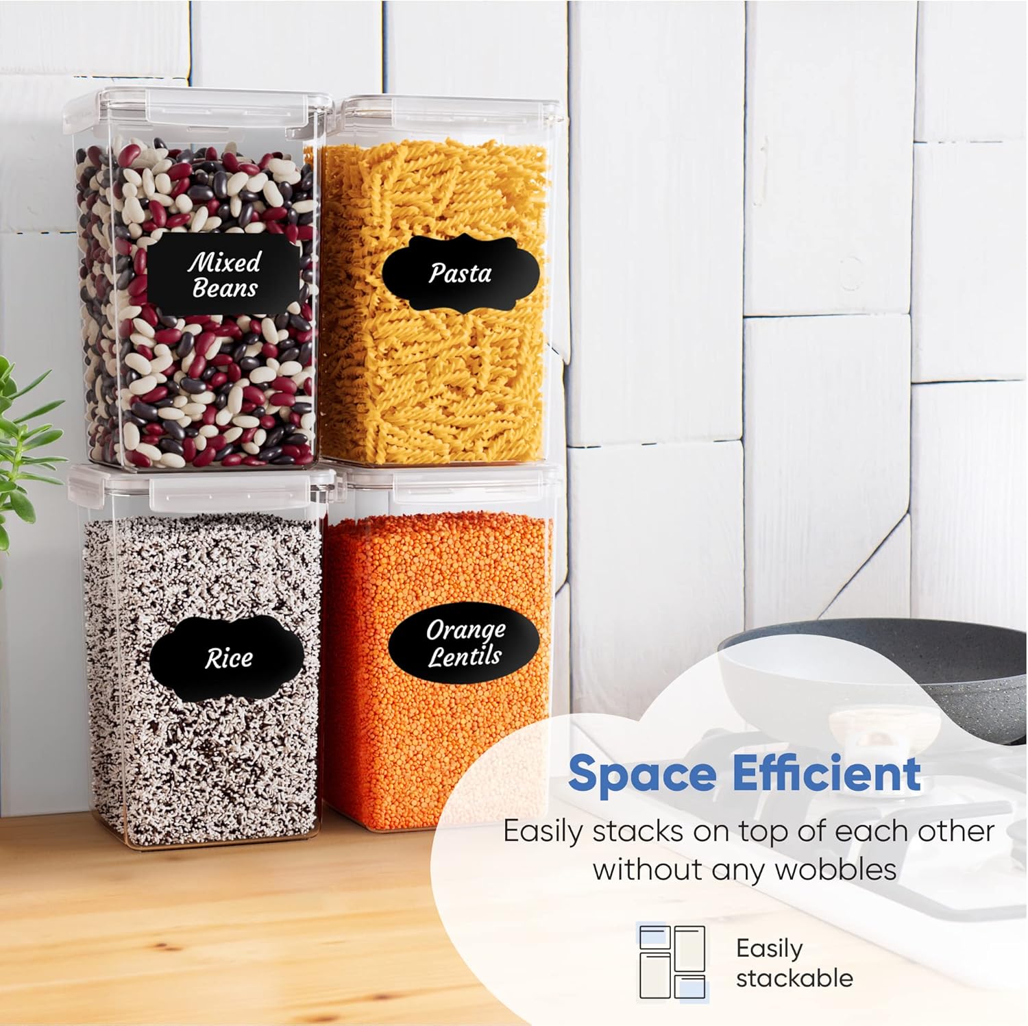 Chef's Path Extra Large Tall Food Storage Containers 7 qt 220oz 6.5L, For Flour, Sugar, Rice - Airtight Kitchen & Pantry Bulk Food Storage - 4 PC Set - Measuring Scoops, Pen & Labels6