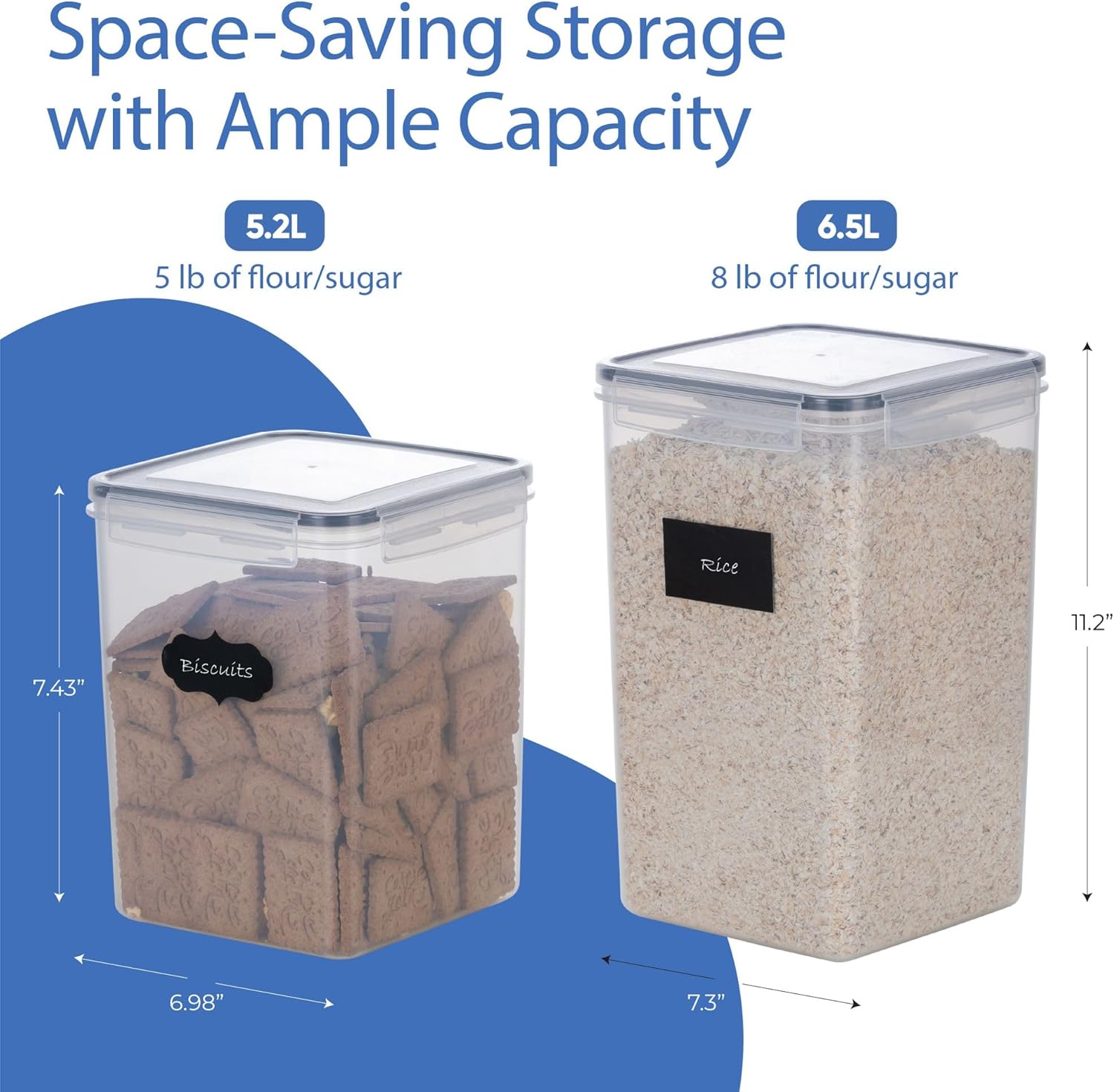 Chef's Path Large Airtight Food Storage Containers - Pack of 6 (3pcs of 6.5L + 3pcs of 5.2L) BPA Free Plastic Cereal Storage Containers, Kitchen & Pantry Organization for Sugar, Flour, Baking Supplies1