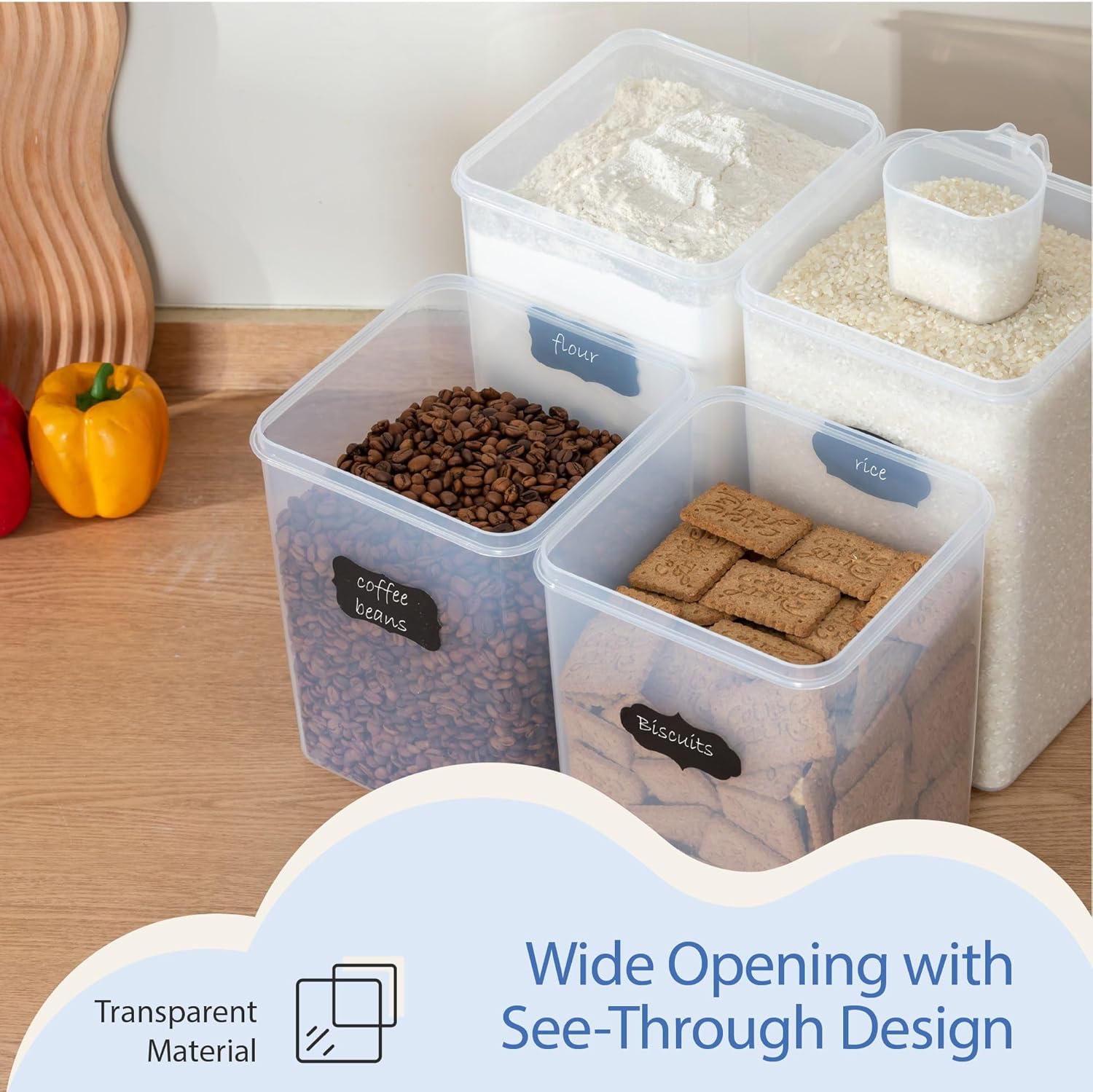 Chef's Path Large Airtight Food Storage Containers - Pack of 6 (3pcs of 6.5L + 3pcs of 5.2L) BPA Free Plastic Cereal Storage Containers, Kitchen & Pantry Organization for Sugar, Flour, Baking Supplies6
