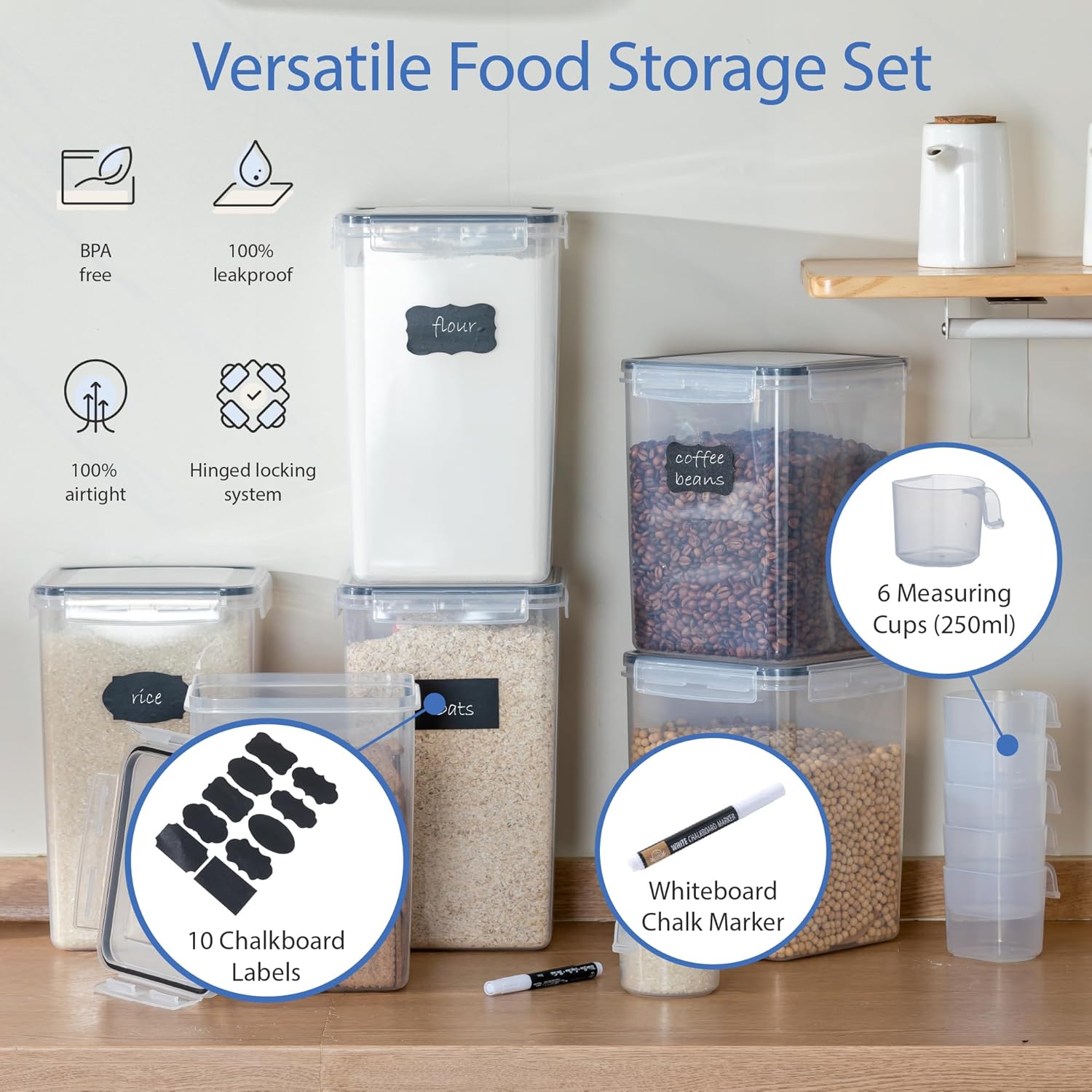 Chef's Path Large Airtight Food Storage Containers - Pack of 6 (3pcs of 6.5L + 3pcs of 5.2L) BPA Free Plastic Cereal Storage Containers, Kitchen & Pantry Organization for Sugar, Flour, Baking Supplies8