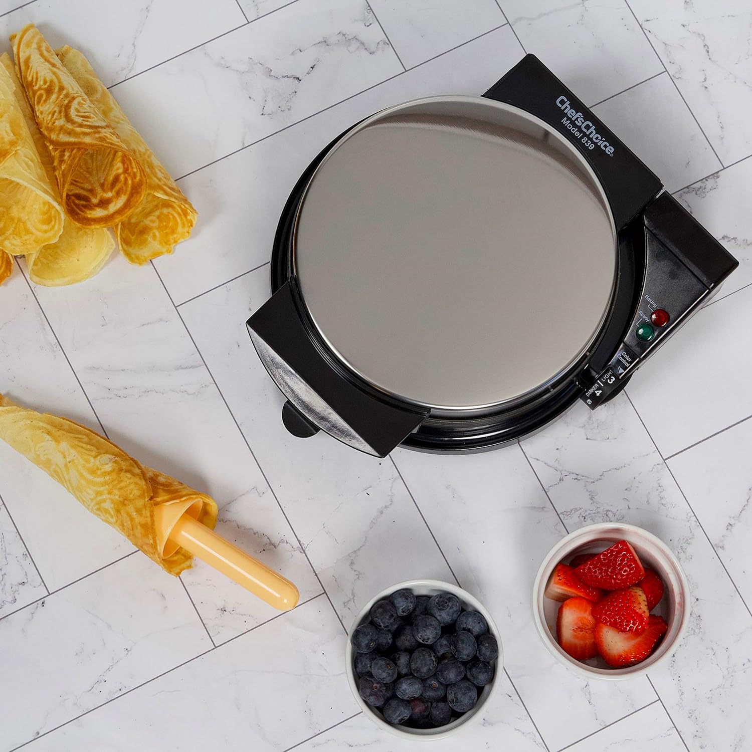 Chef'sChoice KrumKake Maker Features Nonstick Surface and Instant Heat Recovery with Temperature Control and Ready Light, Includes Roller, 1050-Watts, Silver4