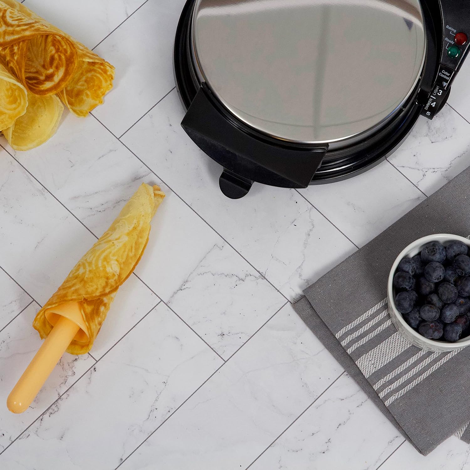 Chef'sChoice KrumKake Maker Features Nonstick Surface and Instant Heat Recovery with Temperature Control and Ready Light, Includes Roller, 1050-Watts, Silver9