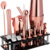 Cocktail Shaker Set, 23-Piece Boston Stainless Steel Bartender Kit with Acrylic Stand & Cocktail Recipes Booklet, Professional Bar Tools for Drink Mixing, Home, Bar, Party - Gold Rose