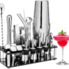 Cocktail Shaker Set, 23-Piece Boston Stainless Steel Bartender Kit with Acrylic Stand & Cocktail Recipes Booklet, Professional Bar Tools for Drink Mixing, Home, Bar, Party (Include 4 Whiskey Stones)