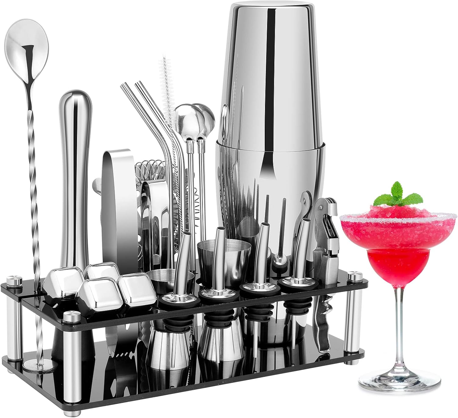 Cocktail Shaker Set, 23-Piece Boston Stainless Steel Bartender Kit with Acrylic Stand & Cocktail Recipes Booklet, Professional Bar Tools for Drink Mixing, Home, Bar, Party (Include 4 Whiskey Stones) Cocktail Shaker Set, 23-Piece Boston Stainless Steel Bartender Kit with Acrylic Stand & Cocktail Recipes Booklet, Professional Bar Tools for Drink Mixing, Home, Bar, Party (Include 4 Whiskey Stones)